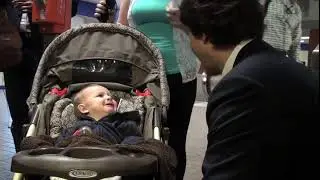 Trudeau visits Edmonton, baby cries