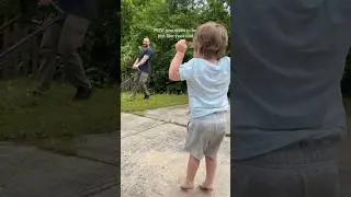 Mowing the grass just like dad 🥹 #dadlife #fatherandson #dad #parenting #shorts