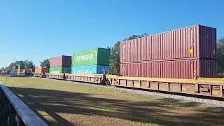 CSX #457 leads an intermodal train north bound through Folkston GA on 10/25/25