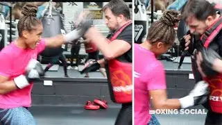 READY TO GO AGAIN! - 'MISS GB' NATASHA JONAS HITS THE PADS WITH JOE GALLAGHER & ANTHONY CROLLA