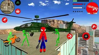 Amazing Spider-Stickman Rope Hero Military Helicopter - Fun at NY City - Android Gameplay