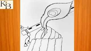 Hand holding Feather with Bansuri Drawing | Step By Step Sketch for beginners@krishnababyarts 