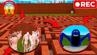 HUGE MOUTH BLUE WORM vs ANRGY GANG SCP-096 in BIG MAZE in Gmod!