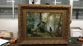 Framing Process of Painting with Large Ornate Wood Frame