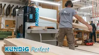 Sanding a batch of beams using a KUNDIG Perfect-2 Wide Belt Sander