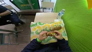 Inside Subway 2, 1 Southern Style Chicken footlong with malted rye bread and Ranch dressing, 1 water