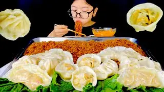 🔥🥵BIG CHICKEN MOMO,SPICY ACHAR & JAJANGMYEON NOODLES MUKBANG🥟🔥