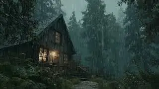 🌧️🌲 Forest Rainfall at Night | Cozy Cabin Outside 3 Hours | Calm Stress Relief Study Work Healing