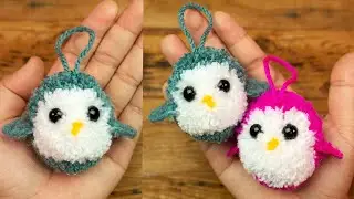 diy penguin crafts - easy pom pom penguin Making Idea with Fingers - how to make a penguin with Yarn