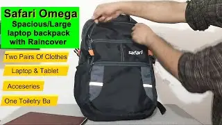 Review :- Safari Omega spacious/large laptop backpack with Raincover, college bag, travel bag.