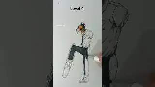 How to Draw Chainsaw Man in different levels 😳 #shorts #anime #chainsawman #drawing