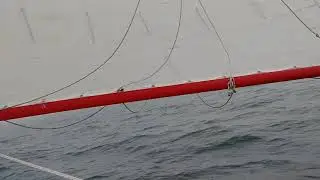 Herreshoff America Catboat sailing in Fog on Buzzard's Bay