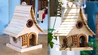 Build a wooden temple bird house and bird feeder from solid wood