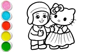 Cute Pocoyo Playing with Hello Kitty Drawing, Painting and Coloring For Kids and Toddlers_ Kids Art 