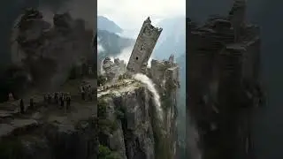 Ancient Cliffside Castle Cracks and Falls Into the Valley Below