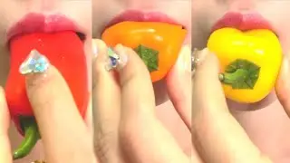 Bell pepper sweet Vegetable eating sounds ASMR LIP MUKBANG mini mouth