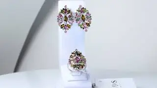 Серебряное кольцо и серьги с турмалином 198-65 GoldenSilver.UA