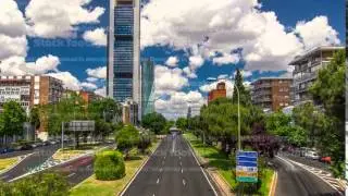 skyscrapers timelapse in the Four Towers Business Area with the tallest skyscrapers in Madrid and