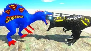 SUPERMAN SPINOSAURUS VS FLASH, BATMAN T REX  DEATH FALL - Animal Revolt Battle Simulator