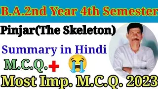 B.A.4th Semester English Fiction Pinjar Hindi Summary| Most Imp. MCQ of Pinjar (The Skeleton) #ba4th