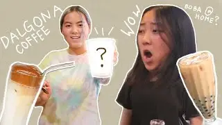 making MILK TEA BOBA & DALGONA COFFEE @ home☕️🍵 | cooking w/ kaylee ft. lauren