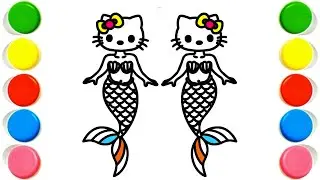 Cute Hello Kitty Mermaid Easy Drawing, Painting and Coloring for Kids, Toddlers