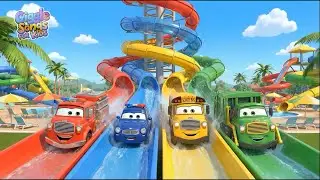 Learn Colors with Transforming Cars at the Water Park! 🌊 Red, Blue, Yellow, Green | Kids Cartoon