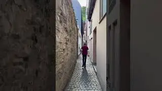 Walking through narrow passageways in Bacharach, Germany