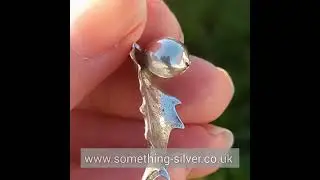 Sterling silver Holly leaf & berry necklace fine detail