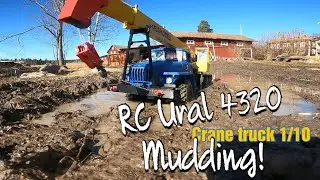Ural 4320 RC crane truck 6x6 in mud mudding radio control toy truck 1/10 semi