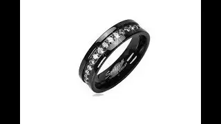 Jewellery - Black titanium ring with embedded zircons alongside whole perimeter