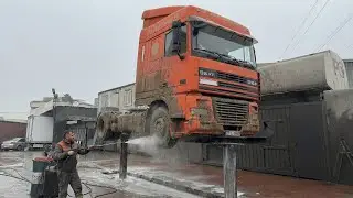 Muddy DAF 95 XF Rescue 🚿 | Real Heavy Truck Pressure Wash ASMR | Car Wash Beast