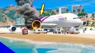 Qantas Airbus A380 engine crash after takeoff 🛫 emergency landing crash in Pacific ocean 🌊 GTA 5 