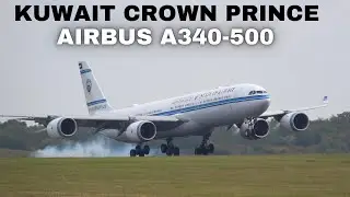 RARE A340-500 VIP Landing at Stansted | Kuwait Crown Prince Returns from UN Summit in New York