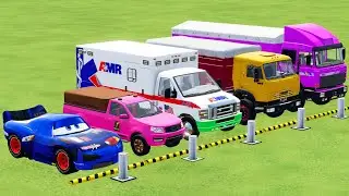 GO GO MCQUEEN COLORFULL, AMBULANCE FORD, ALL TRUCK, POLICE CAR DACIA, MERCEDES, SCANIA KAMAZ VW #760
