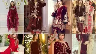 Latest demand of trendy maroon Velvet dresses| Red and Maroon dresses stylish collection 2021
