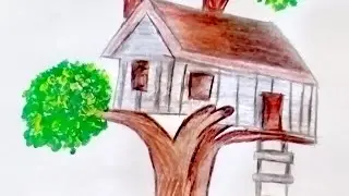@ رسم منزل صغير فوق الشجره🏠🌲