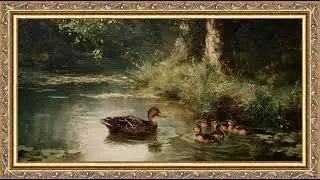 Ducks in Garden Pond | Vintage Gold Frame TV Art | 4k Screensaver for TV