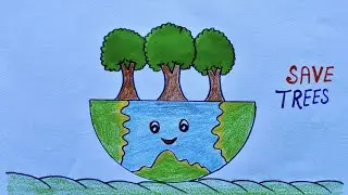 Easy Save Trees Drawing#How To Drawing Save Tree Drawing#Wow Wow Art#Save Earth Drawing#drawing 