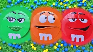 Satisfying Video - Full of M&M's Candy with Slime Grid Balls & Rainbow Magic Playdoh Cutting ASMR