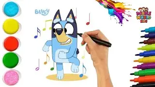 How to Draw Bluey Dance  | Drawing for Kids with Wheels on The Bus Nursery Rhyme | Doodle World Kids