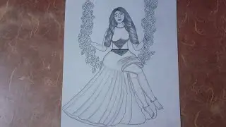 How to draw a girl swinging- Easy drawing|| A girl on swing pencil drawing||