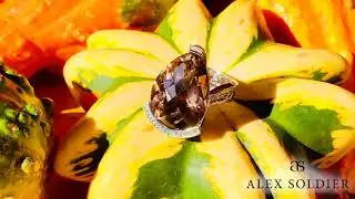 Alex Soldier Gold Swan Ring With Smoky Quartz & Diamonds