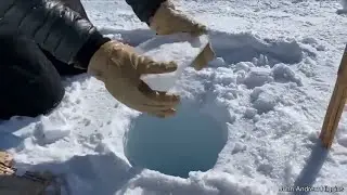 Ice dropped in deep hole makes laser sounds - MUST SEE!