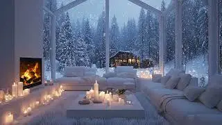 Heavy Snow and Howling Wind Outside a Luxury Modern House | Fireplace sounds for Sleep