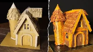 How to Make an autumn forest cottage from Cardboard | DIY Fairy House Using Cardboard |Tower House