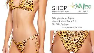 Luli Fama Luli Wild Collection - Triangle Halter Top & Wavy Ruched Back Full Tie Side Bottom