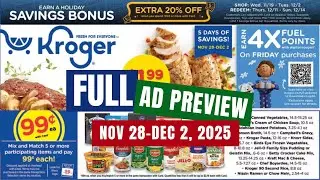 *5 DAY SALE* Kroger FULL Ad Preview for 11/28-12/2 | $.99 Sale, 5x Digitals, & NEW Weekly Digitals