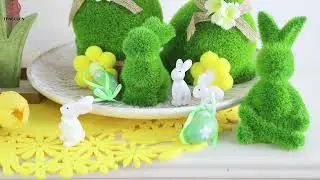 Easter Spring Indoor Table Decor Cute Bunny Figurines Artificial Moss Green Flocking Sculpture