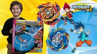 Распаковка арены и сражения волчков Бёрн Гиперион и Вулкано Гелиос BEYBLADE LIMIT BREAK DX SET B-174